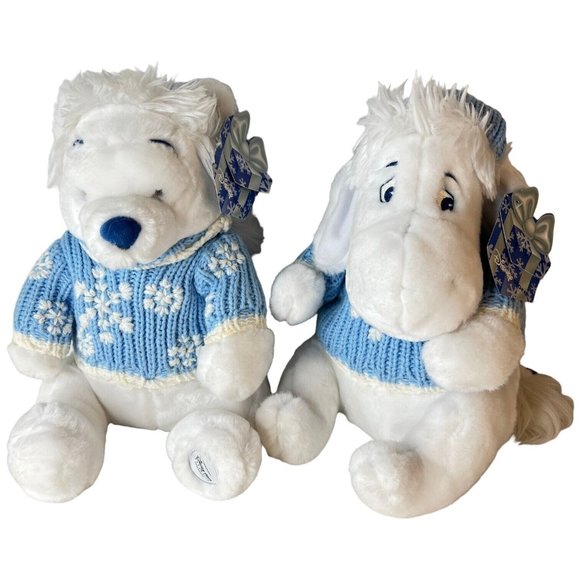 Winnie The Pooh And Eeyore Plush Snowflake Pals Disney Store Exclusive White - Picture 1 of 16